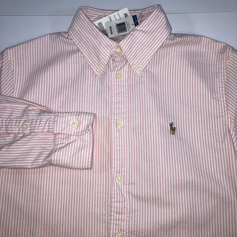 Polo Ralph Lauren Men's Medium Classic Striped Oxford Shirt Pink White